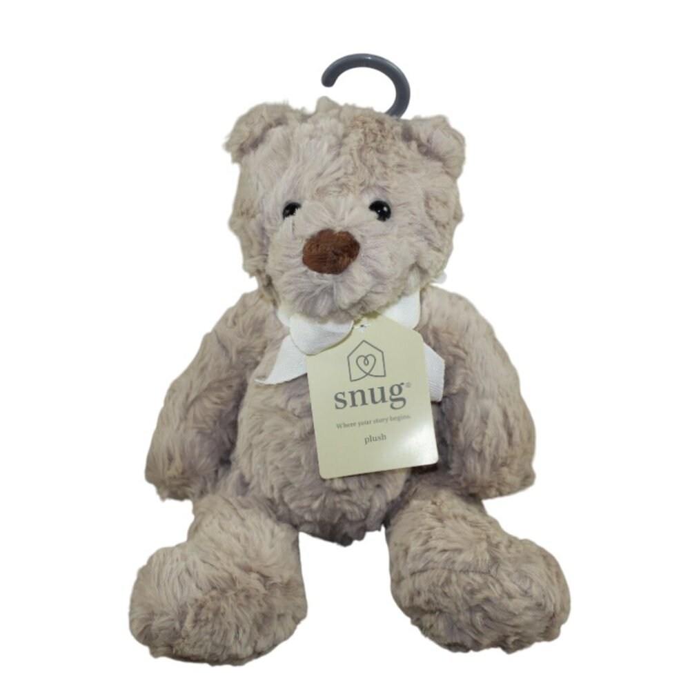 Snug Teddy Bear Plush Brown Stuffed Animal Toy 11" Soft Lovey Baby White Bow NWT